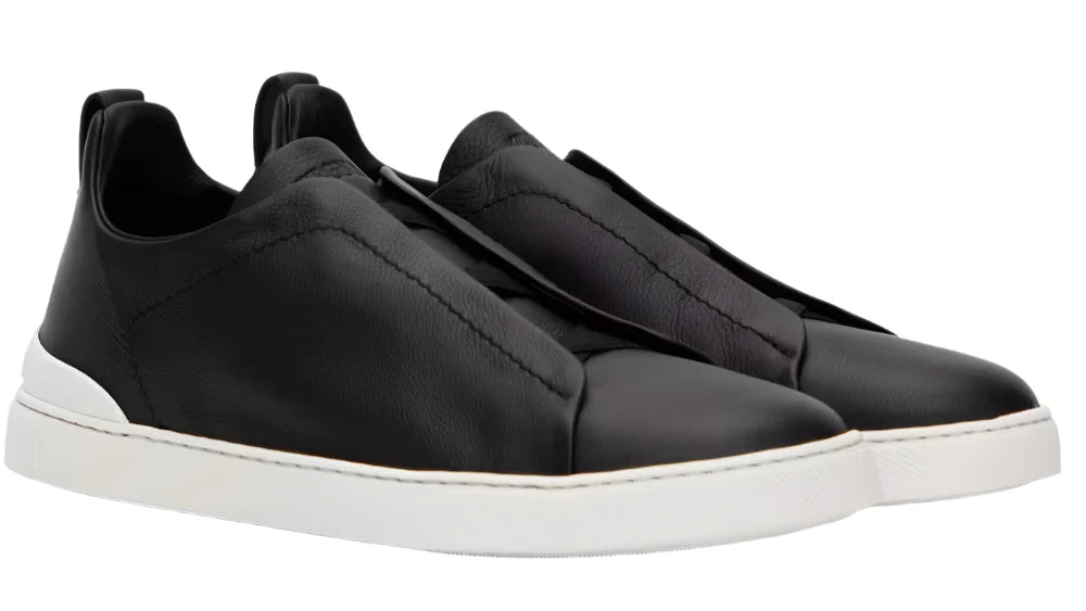 Zegna Black Leather Triple Stitch Sneakers Premium Leather Sneakers UAE