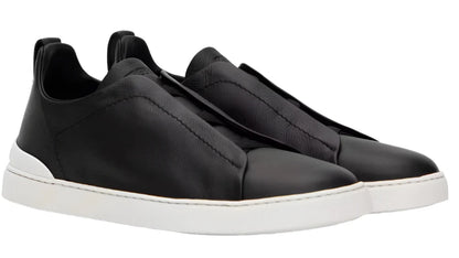 Zegna Black Leather Triple Stitch Sneakers Premium Leather Sneakers UAE