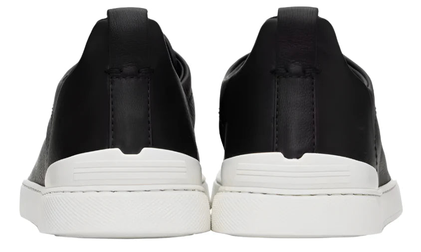 Zegna Black Leather Triple Stitch Sneakers Premium Leather Sneakers UAE