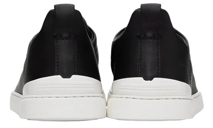Zegna Black Leather Triple Stitch Sneakers Premium Leather Sneakers UAE