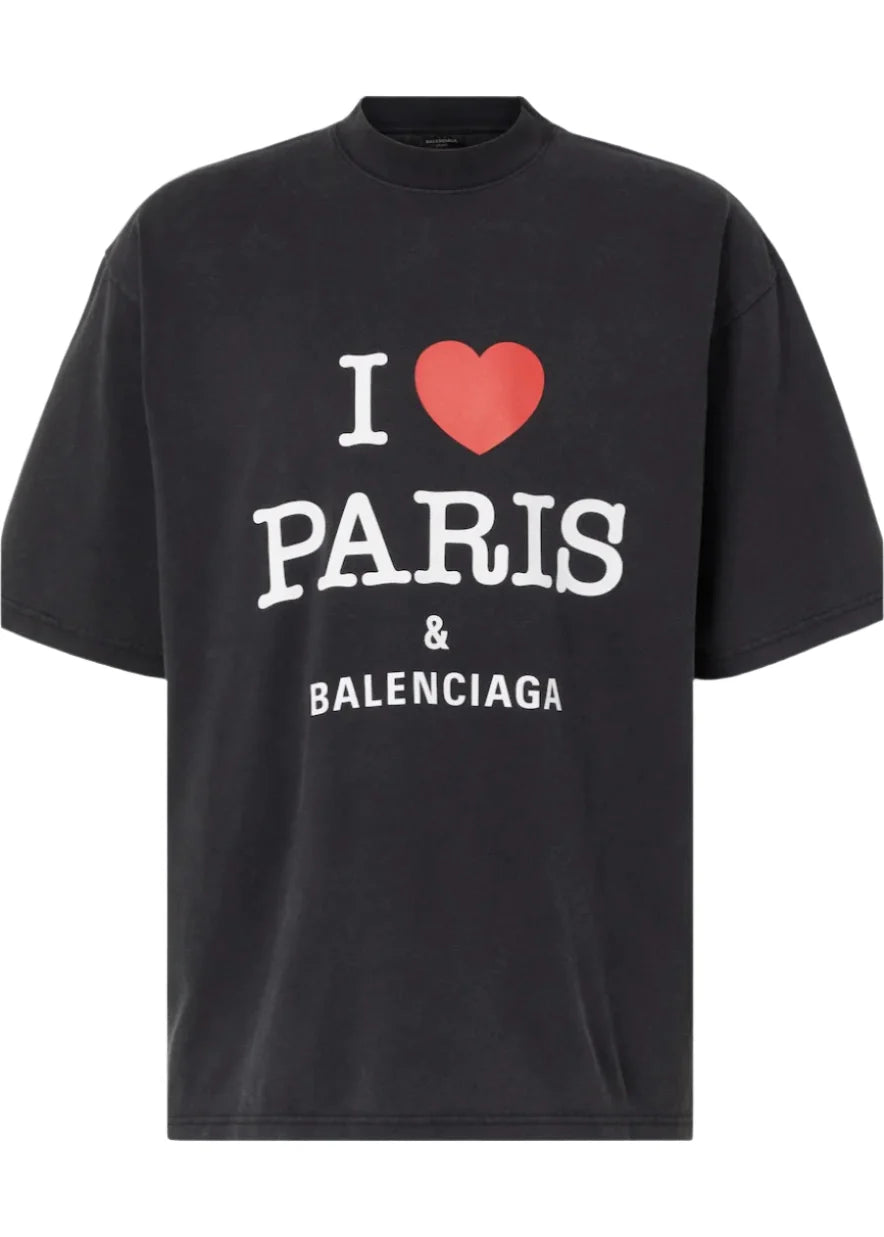 Balenciaga I Love Paris Cotton T-Shirt Graphic Streetwear Tee UAE