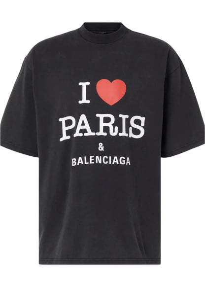 Balenciaga I Love Paris Cotton T-Shirt Graphic Streetwear Tee UAE