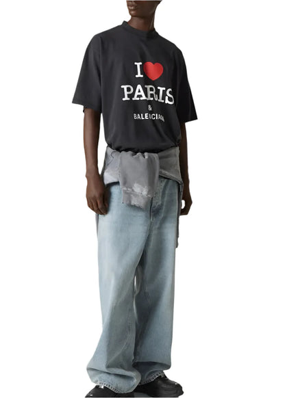Balenciaga I Love Paris Cotton T-Shirt Graphic Streetwear Tee UAE