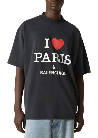 Balenciaga I Love Paris Cotton T-Shirt Graphic Streetwear Tee UAE