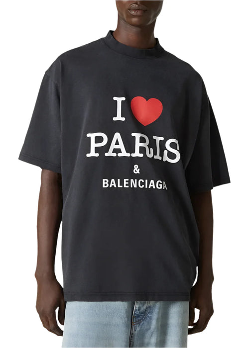 Balenciaga I Love Paris Cotton T-Shirt Graphic Streetwear Tee UAE