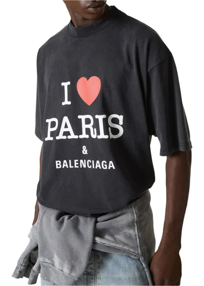 Balenciaga I Love Paris Cotton T-Shirt Graphic Streetwear Tee UAE