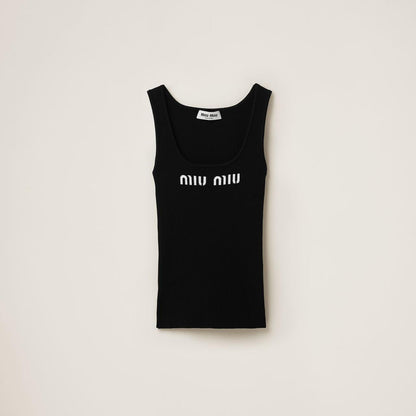 Miu Miu logo-knit Ribbed Tank Top | Black