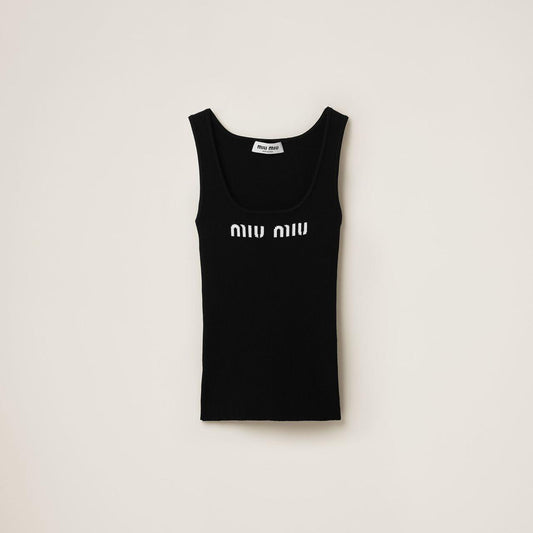 Miu Miu logo-knit Ribbed Tank Top | Black