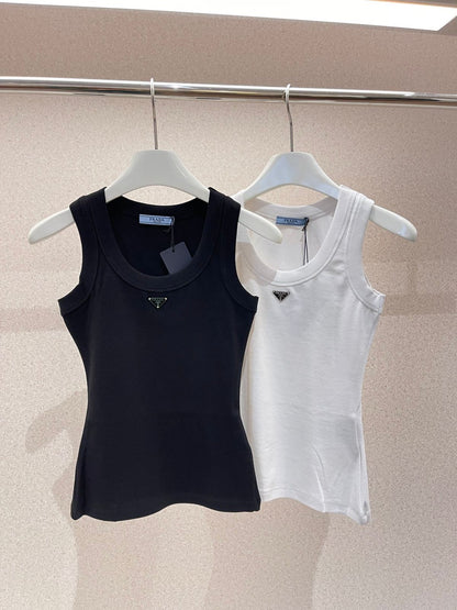 Prada ribbed-knit jersey tank top black