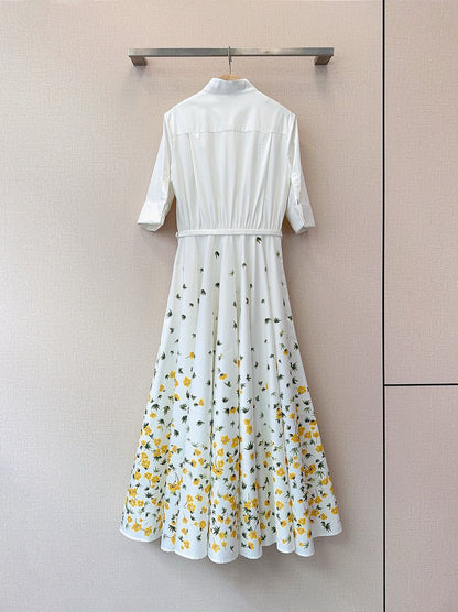 Dior Mid-Length Flared Shirtdress White Cotton