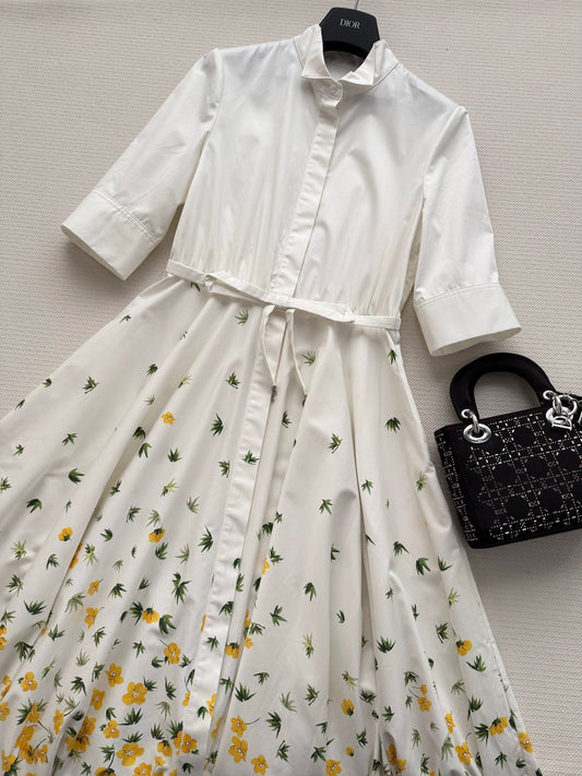 Dior Mid-Length Flared Shirtdress White Cotton