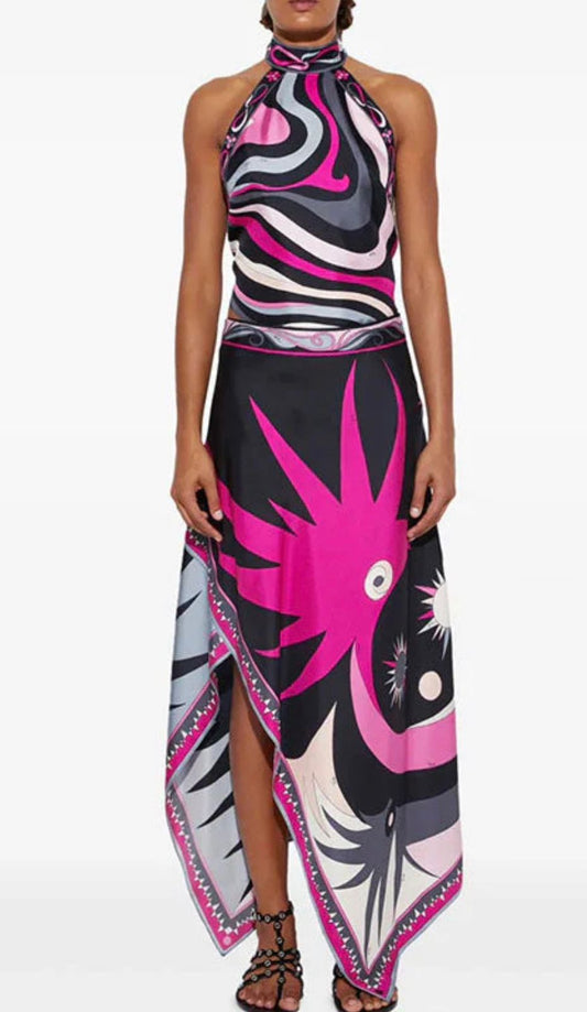 Buy Pucci Pink Stella-print Asymmetrical Midi Skirt