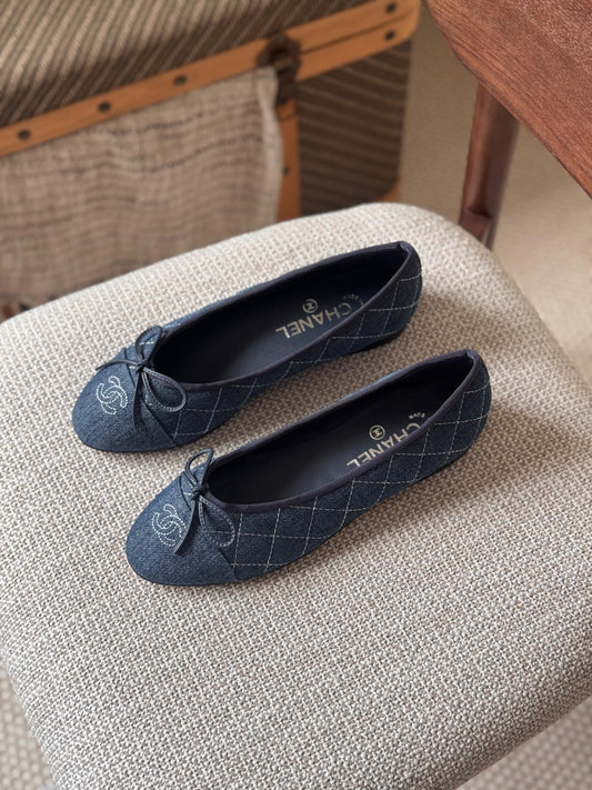 Chanel Ballet Flats in Tweed and Fabric Denim