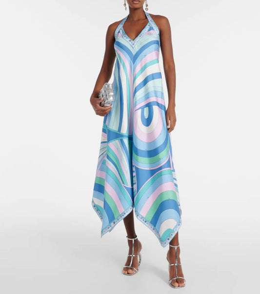 PUCCI Iride-Print Halterneck Silk Dress