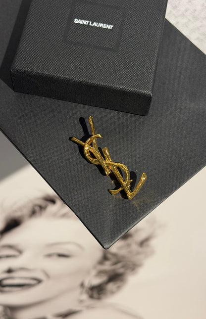 SAINT LAURENT Gold Cassandre Brooch