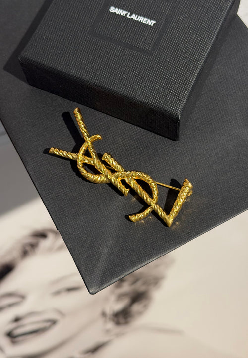 SAINT LAURENT Gold Cassandre Brooch