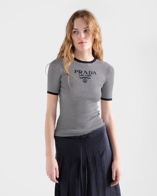 Prada Striped Silk Crew-neck Sweater