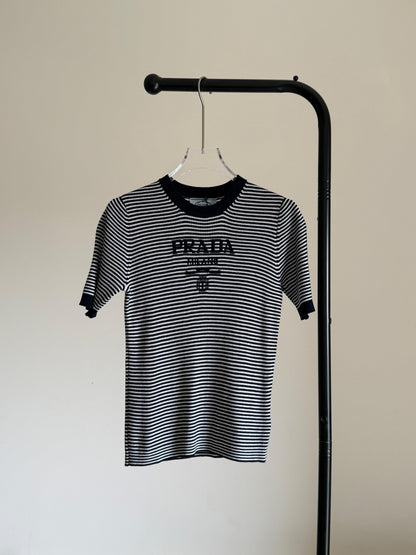 Prada Striped Silk Crew-neck Sweater