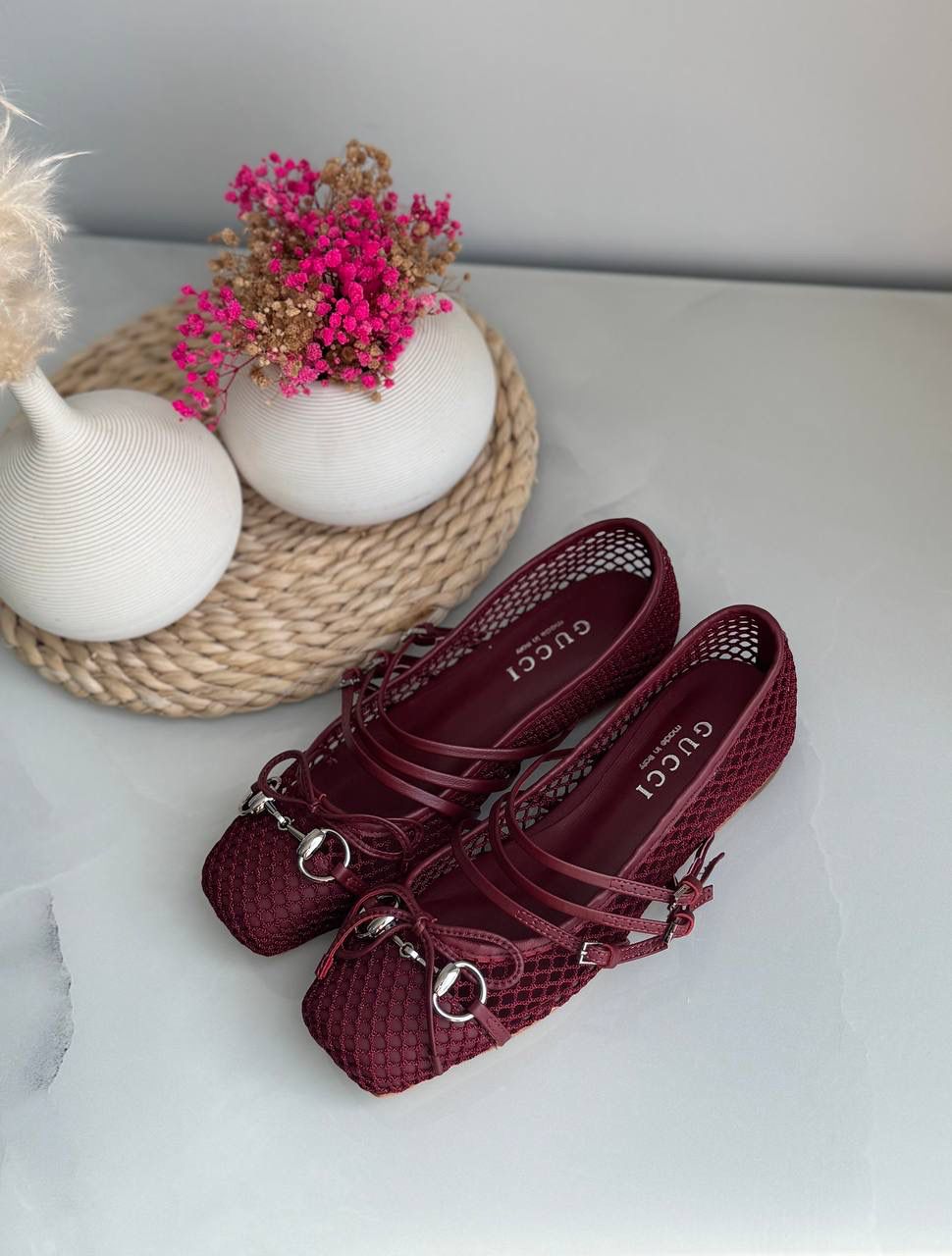 Buy Gucci Burgundy Horsebit Ballerina Flats