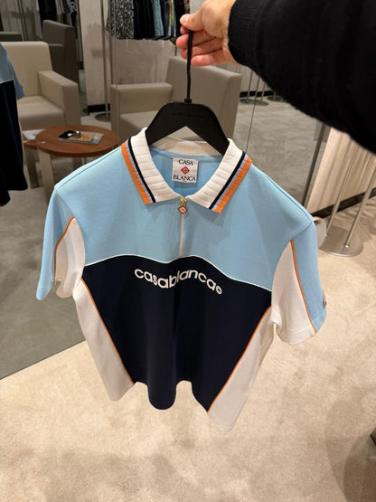 Casablanca colour-block zip-neck Polo Shirt