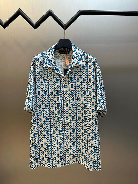 LV Monogram Printed Silk Short-Sleeved Shirt