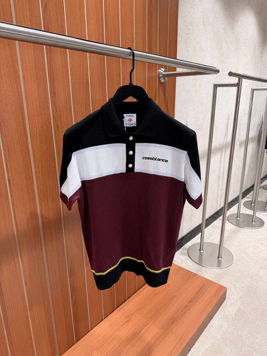 Casablanca Striped Short-Sleeve Polo Shirt