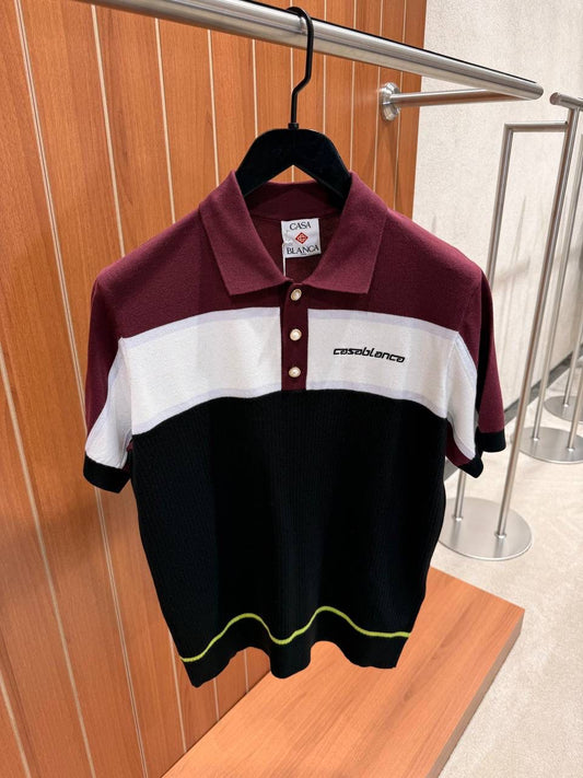 Casablanca Striped Short-Sleeve Polo Shirt