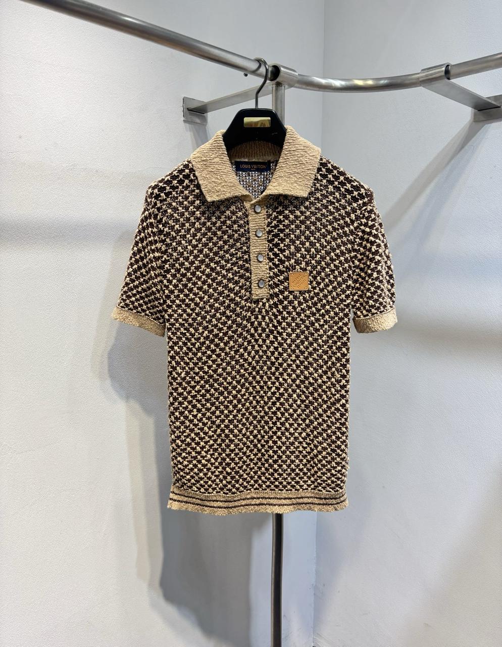 LV Short-Sleeved Knitted Mesh Polo
