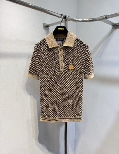LV Short-Sleeved Knitted Mesh Polo