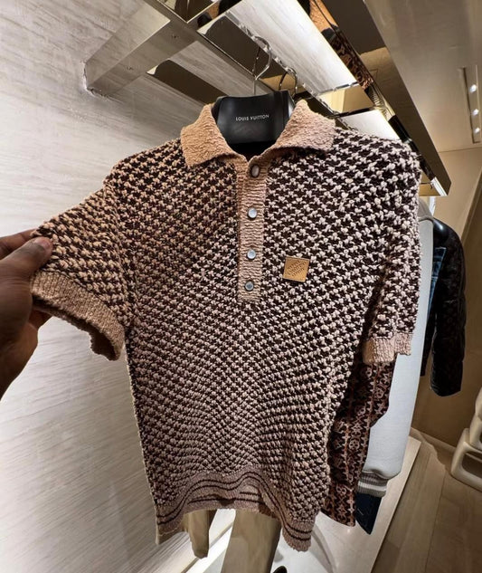 LV Short-Sleeved Knitted Mesh Polo