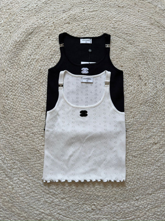 Chanel Sleeveless Tops white