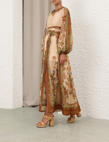 Zimmermann Neutral Indra Belted Dress in Linen