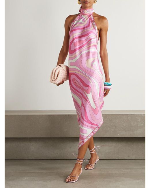 Pucci Pink Marmo-print Asymmetrical Dress