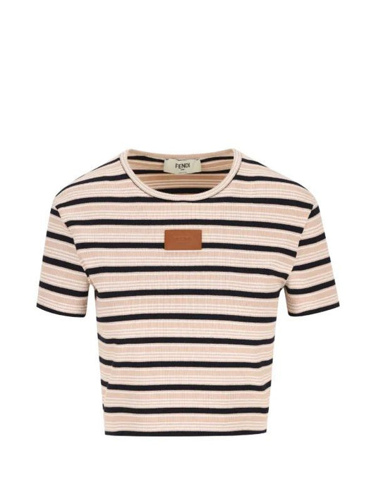 FENDI Striped logo-patch T-shirt