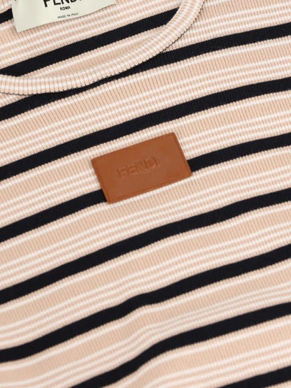 FENDI Striped logo-patch T-shirt