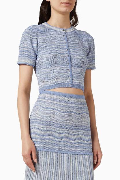 SANDRO Blue Davine Cropped Top in Knit