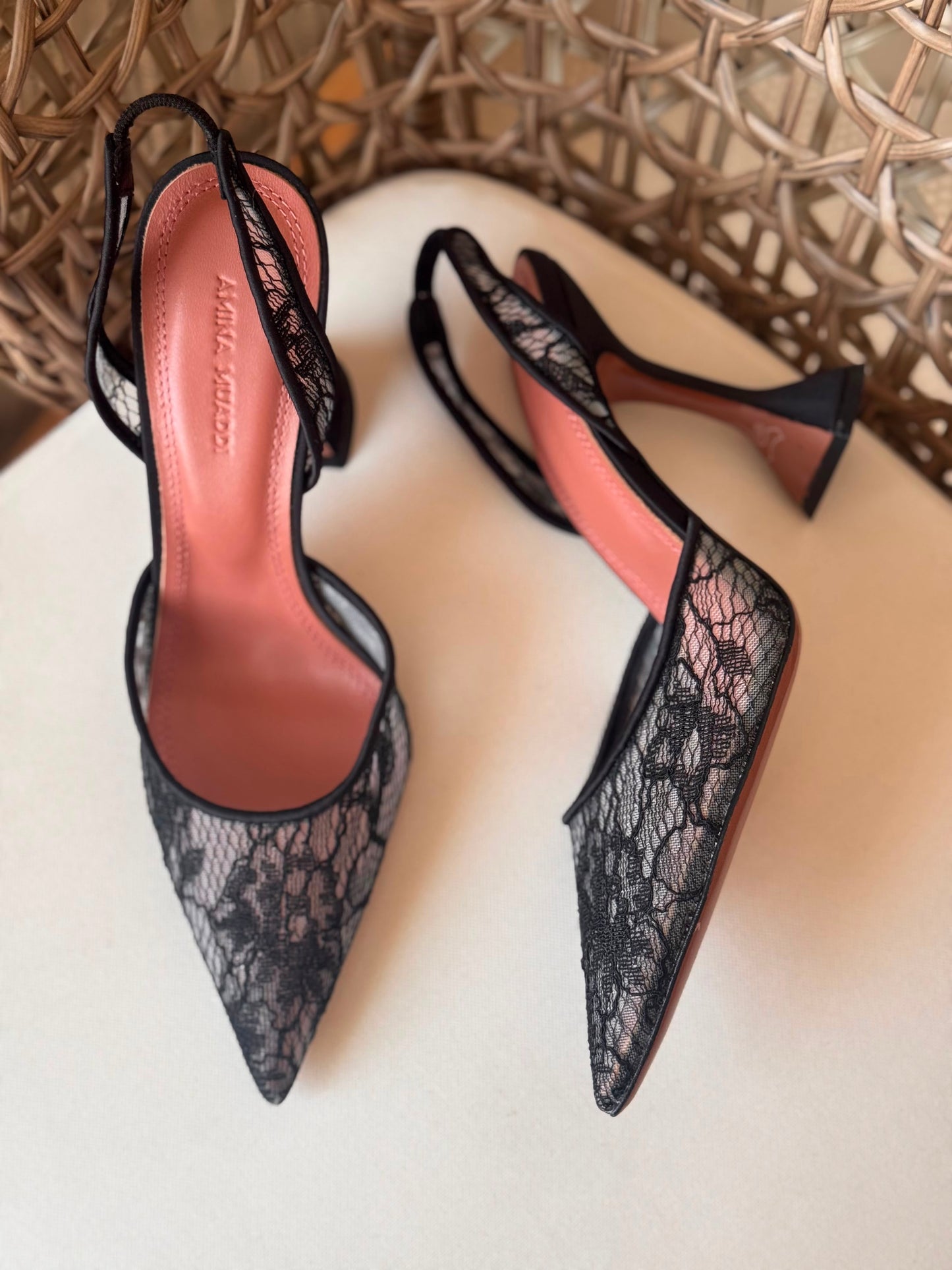 Amina Muaddi Holli lace sling pumps
