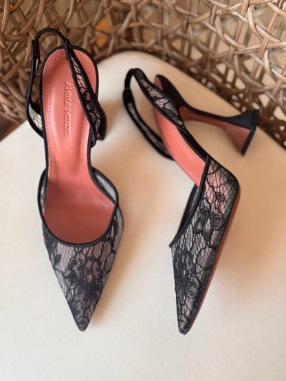 Amina Muaddi Holli lace sling pumps