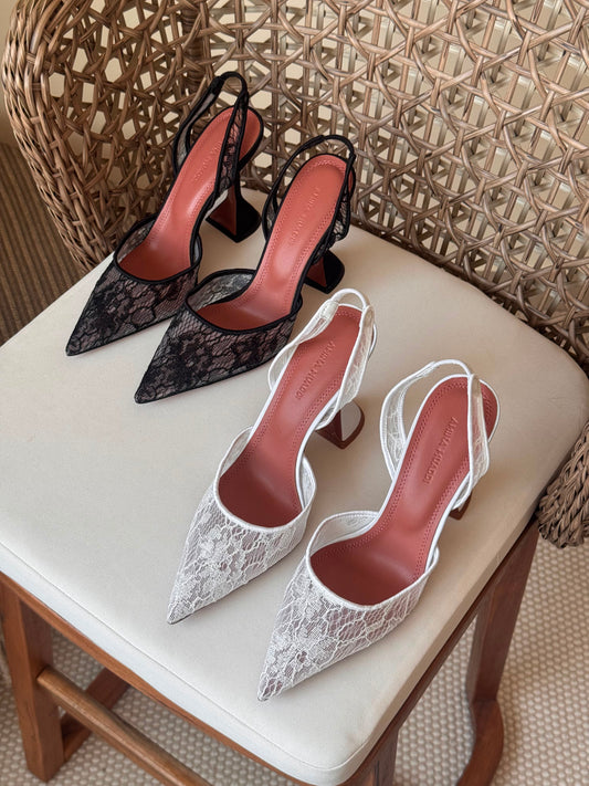 Amina Muaddi Holli lace sling pumps