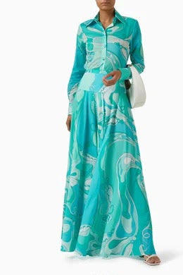 PUCCI Blue Cotton Orchidee Maxi set