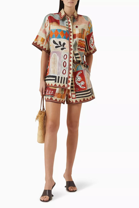 ALEMAIS Multicolour Michelle Shirt in Linen