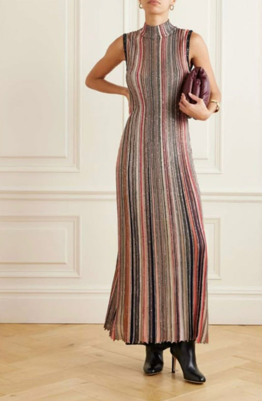 Missoni Sleeveless Embellished Stripe Knit Maxi Dress