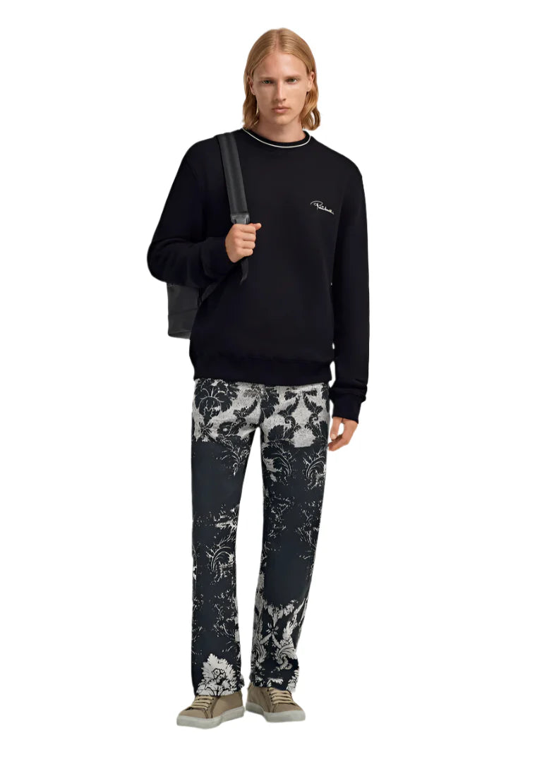 Roberto Cavalli Roses Regular Fit Crewneck Sweatshirt "Black" Designer Sweatshirt UAE