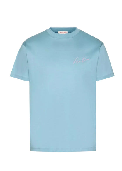 Valentino Light Blue T-Shirt With VLogo Signature Print Men's Designer Tee UAE
