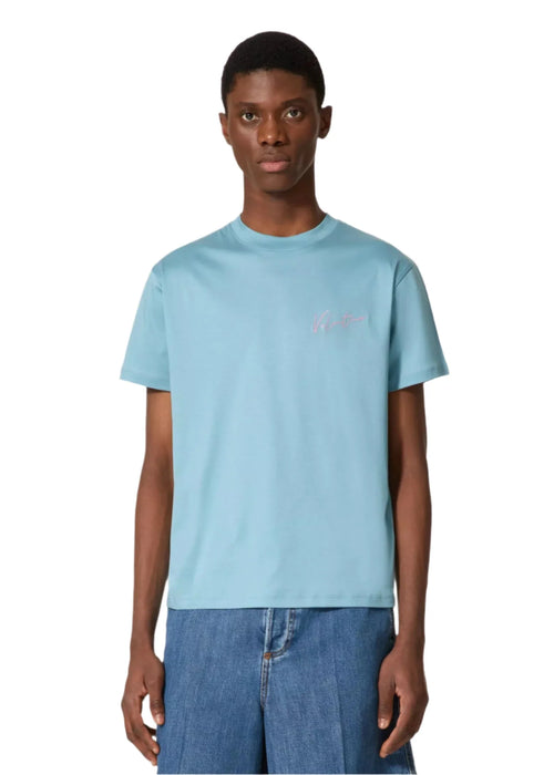 Valentino Light Blue T-Shirt With VLogo Signature Print Men's Designer Tee UAE