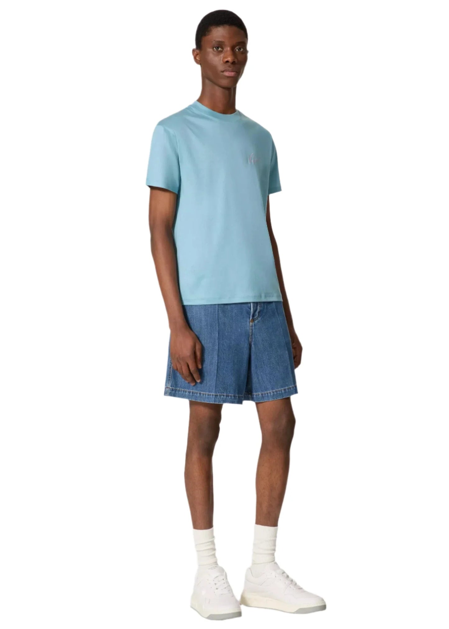 Valentino Light Blue T-Shirt With VLogo Signature Print Men's Designer Tee UAE