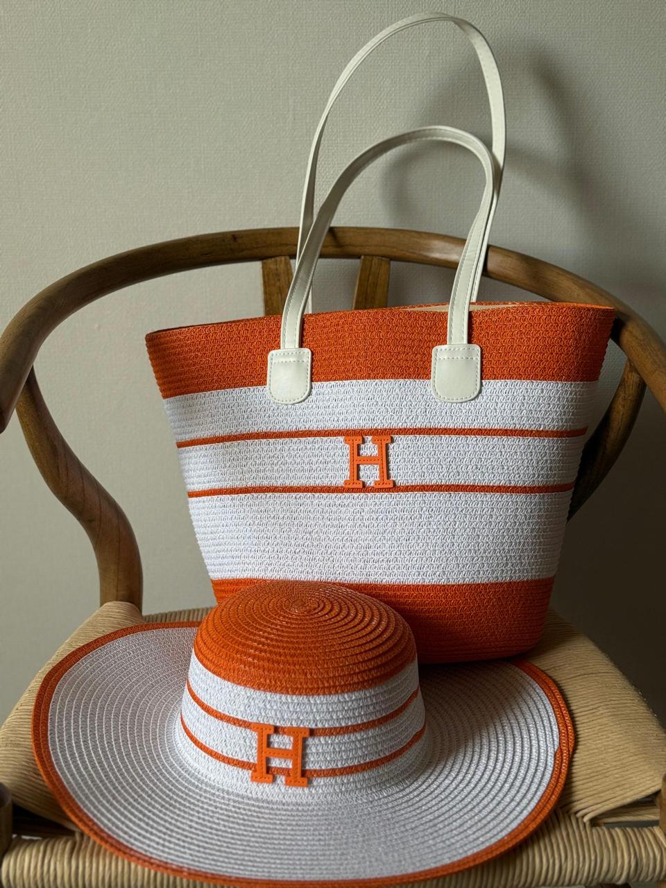 Hermes bag tote & hat -beach set