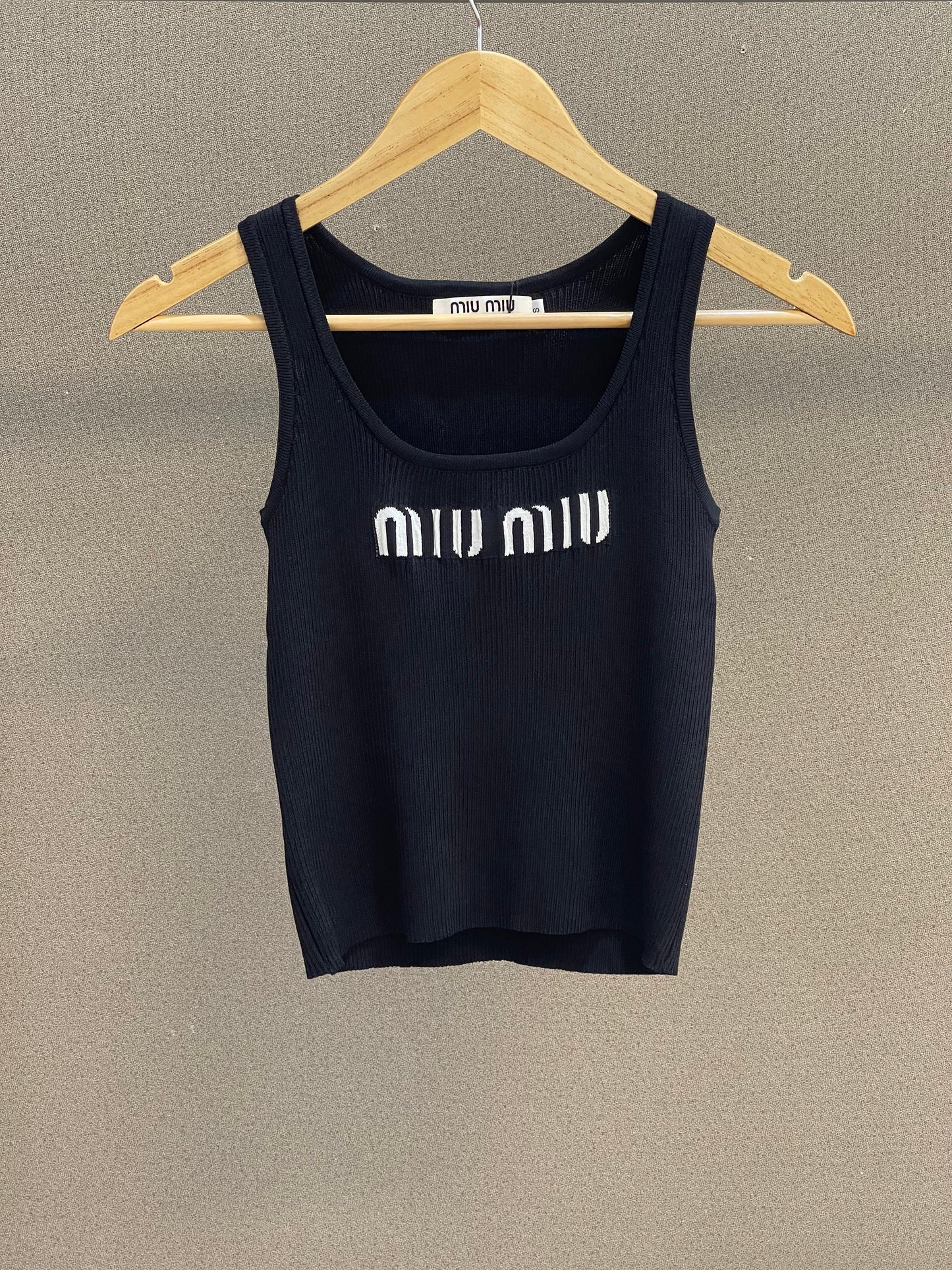 Miu Miu logo-knit Ribbed Tank Top black
