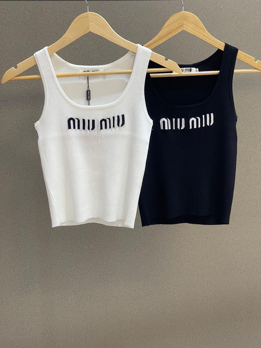 Miu Miu logo-knit Ribbed Tank Top black