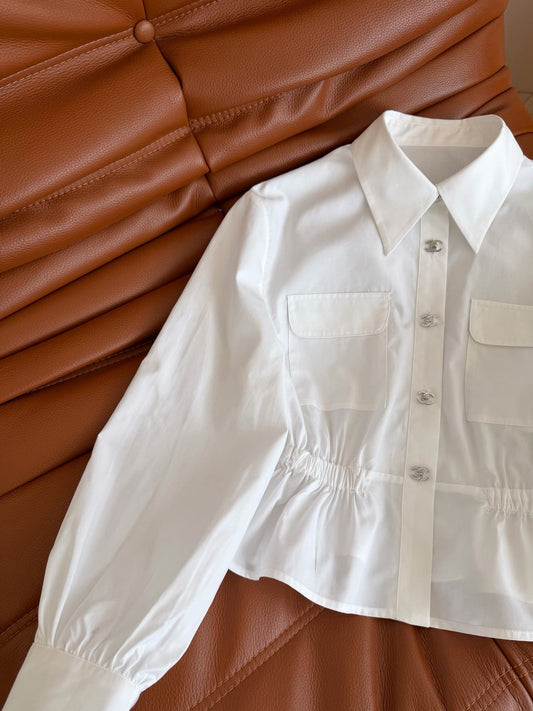 Chanel White Long-Sleeve Cotton Shirt